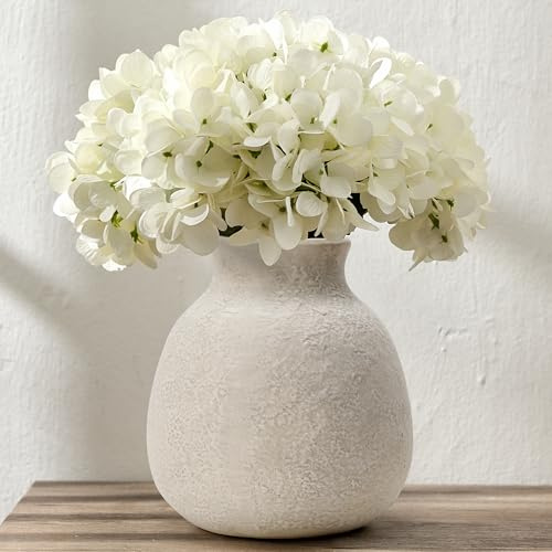 Ceramic Rustic Flower Vase, 6.1 Inch Cute Boho for Home Decor, Farmhouse Terracotta Vase for Living Room, Table, Shelf, Mantel Decoration, Farmhouse, Off-white