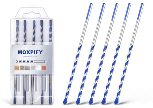 MOXPIFY 5pcs 5.5mm Masonry Drill Bit 150mm Extra Long, Tungsten Carbide Tip Concrete Drill Bits for Brick Wall Tile Porcelain (5.5mm x 150mm x 5, Tri. Shank)