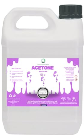 Customchem 100% Pure Acetone 5 Litre, Professional Strength Nail Polish Remover, Acrylic and UV/LED Gel Remover, Salon-Quality Multi-Purpose Solvent