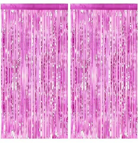 JOYIT 2 Stück Lametta Vorhang Rosa - 100x200cm Glitzernde Luftschlangen Fransen Geburtstagsdeko für Hochzeiten, Feiern, Party Dekoration and Foto Hintergrund