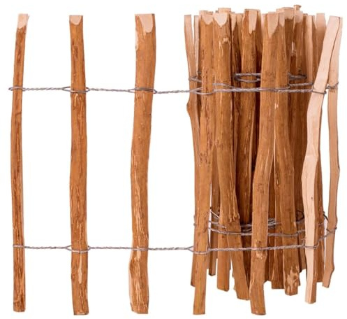 Xhnifbn Clôture de jardin, en bois de noisetier, 60 x 500 cm, naturelle avec fil galvanisé, durable, pour bordure de parterre, balcon, brise-vue et clôture d'extérieur