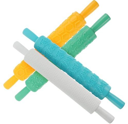 ROMISBABA Set di 4 Mattarelli in Plastica per Pasticceria Goffratura Creativa, Leggeri per Feste e Preparazione Dolci Colore Casuale