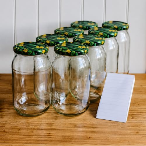 Einmachgläser mit Schraubdeckel mit Deckel 24 Stk 900 ml – Vorratsglas mit Deckel & Etiketten – Große Einweckgläser / Schraubgläser – Mason Jar & Fermentierglas für Vorrat (24, Gurken, 900 ml)