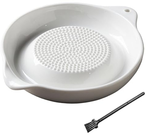 Plato Rallador de Cerámica - Molinillo Manual Eficiente para Frutas, Verduras y Más, Plato Rallador de Ajo Blanco Liso con Base Antideslizante para Alimentos para Bebés, Redondo, Uso al aire libre
