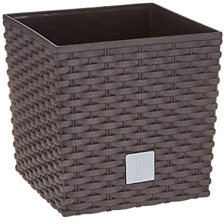 Prosperplast Rattan Short Flowerpot - Dark Brown - 2 part set (6.8 Litres, Dark Brown)