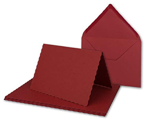 25x Faltkarten-Set DIN A6 mit DIN C6 Brief-Umschlägen - wellig gestanzter Rand - Dunkel-Rot - 10,5 x 14,8 cm - Wellenschnitt Karten-Sets - FarbenFroh by GUSTAV NEUSER