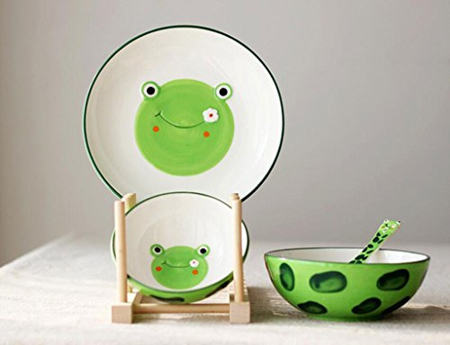 Kelly' Harvest House 4-Piece Ceramic Dinnerware Set, Kids Bowl Set,Fruit Salad-Dessert Plates, Dessert Plates Party Accessory (Color : Frog)