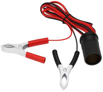 Q46C Autobatterie Adapter 12V, 1,5m KFZ Zigarettenanzünder Adapter mit Batterieklemmen, Clip-On Zigarettenanzünder-Buchse für Auto, LKW und Motorrad – Einfache Verbindung zur 12V Batterie