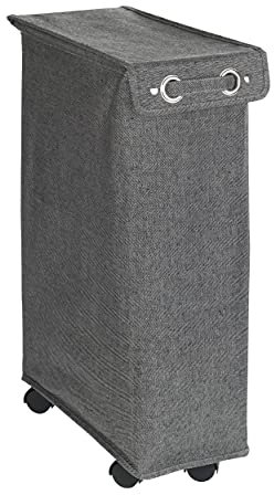 WENKO Wäschesammler Corno mit Deckel Prime Grau Meliert ,stabiler Wäschekorb mit Verstärkungs-Stangen und vier leichtgängigen Rollen, 43 l Stauraum in einem Fach, (B x H x T): 18,5 x 60 x 40 cm