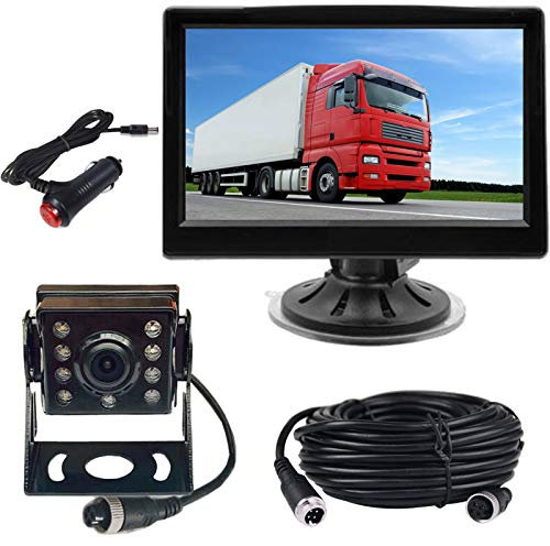 4Pin Auto-Rückfahrkamera Parkassistenzsystem, 12V-24V 5 TFT LCD HD Farb-Rückfahrmonitor + 8 LEDs Nachtsicht wasserdichte Rückfahrkamera