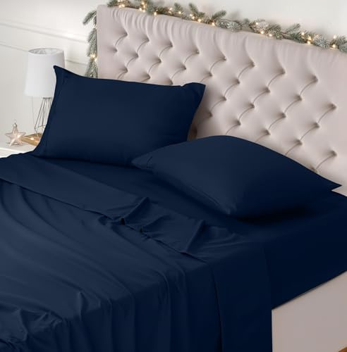 Utopia Bedding Juego de Sabanas 4 Piezas 135x190 - Poliéster Microfibra Cepillada - Oeko-Tex Certificado - Sábana Bajera, Sábana Plana y 2 Fundas de Almohada 50x75 (Cama 135, Azul Marino)