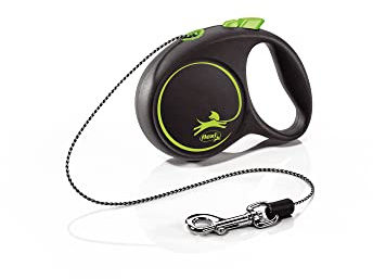 flexi® Black Design XS Seil 3 m schwarz/grün, Roll-Leine für kleine Hunde bis 8 kg. Nur 88 gr. leichte Taschenleine im Miniformat 7,8 x 11 cm, Griffgröße für 3-Finger