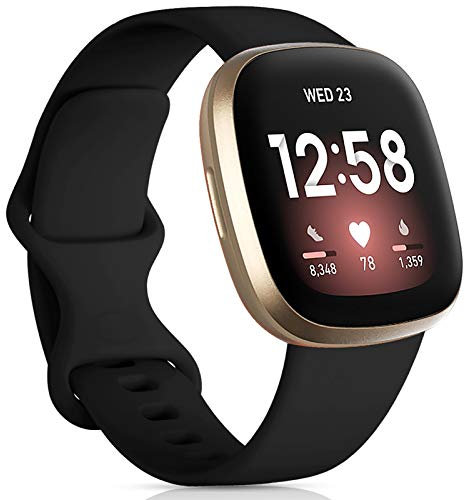 Oielai Kompatibel für Fitbit Versa 4/Fitbit Versa 3/Fitbit Sense 2/Fitbit Sense Armband, Silikon Sport Klassisch Sanft Ersatzarmband Kompatibel mit Versa 3/Versa 4/Sense/Sense 2, Klein Schwarz
