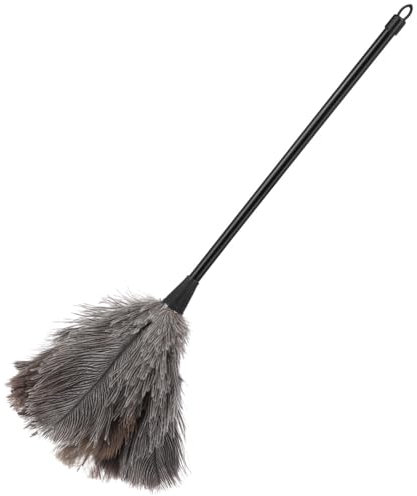 ULTECHNOVO Feather Dusters, Ostrich Duster with Handle Cleaning Brush Tool for Home&Garden Cobweb,Ceiling Fan,Furniture Dusting,Swifter Dusters,Black,M