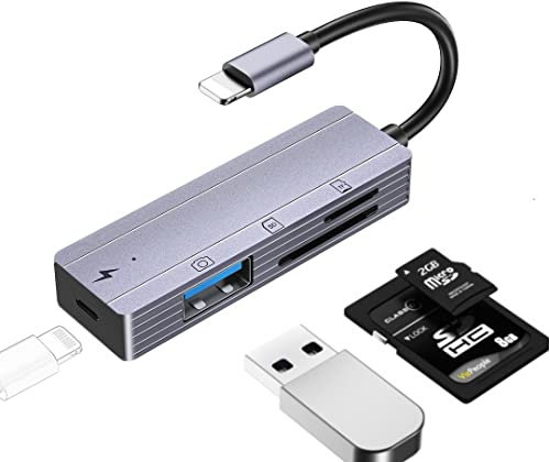 sunshot Lettore di Schede SD/TF Adattatore OTG 4 in 1 con Ricarica e Slot Card, Supporta Dischi USB, Mouse, Tastiera, Hub, Midi, ECC.