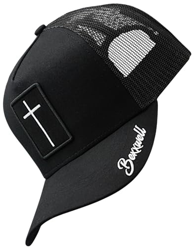 Bexxwell Gorra de camionero negra con parche cruzado, Negro, Talla única