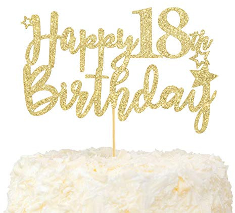 LOVENJOY Decoration Gateau Anniversaire 18 Ans Doré Glitter Cake Topper Happy 18th Birthday Deco Gateau Pour Décoration 18e Fête D'anniversaire