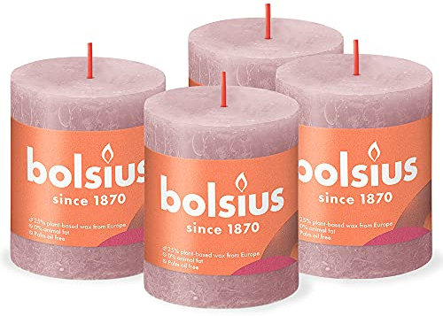 Bolsius Rustic Pillar Candle - Old Pink - Pack of 4 - Long Burning Time of 35 Hours - Household Candle - Interior Decoration - Unscented - Natural Vegan Wax - No Palm Oil - 8 x 7 cm