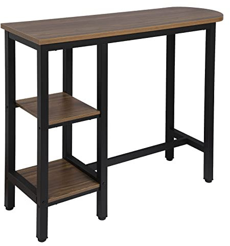 1 x Küchentisch, Bartisch, Theke, Bistrotisch, Frühstückstisch, Kaffeetisch mit 2 Ebenen, Ablagefächer für Getränke, Regal, dunkle Buche,