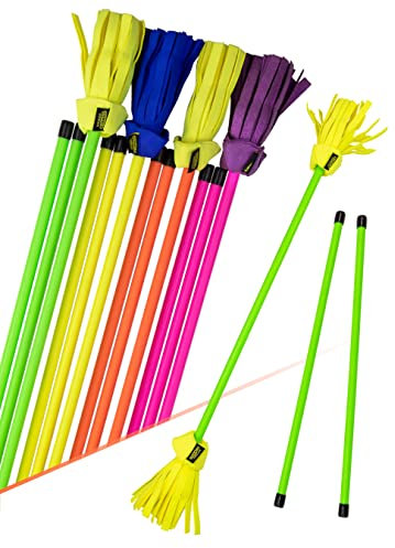 Juggle Dream Neo Flowerstick Set inkl. Handstäbe. Fiberglasstock, Silicone Grip, Wildlederfransen. Jonglier Flower Stick (Grün/Gelb)