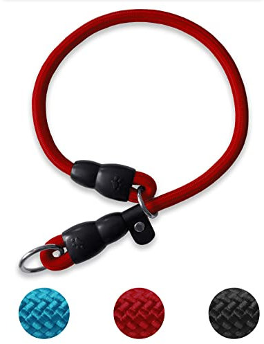LOS ANDES Dog Slip Collar Choke Collar for Dog Training Nylon Rope Collar with Adjustable Stopper No Pull Round Martingale Dog Collar for Small Medium Large Dogs(Red, Ideal for neck under 35cm)