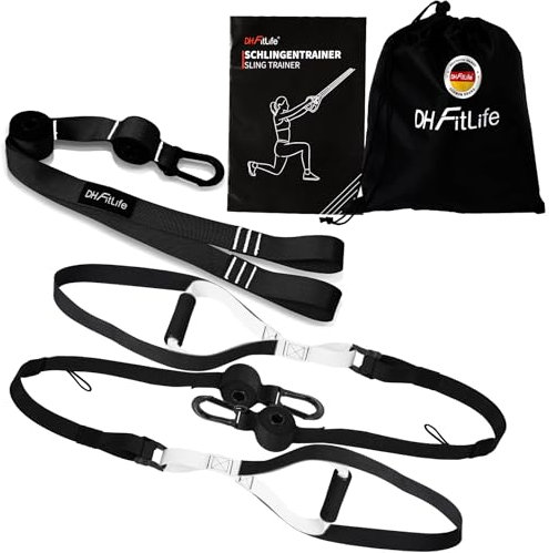 DH FitLife Schlingentrainer für Ganzkörpertraining, Sling Trainer Set für Krafttraining & Home Workout, Bodyweight Resistance für zuhause & unterwegs, mit Türanker, Karabinerhaken und Trainingsbuch