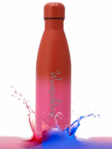 Lina & Luksen Personalisierbare Trinkflasche aus Edelstahl | 0,5 l | Perfekter Begleiter für Sport, Schule, Outdoor Aktivitäten | Lasergravur von Wunschtext und Wunschmotiv | Thermosflasche (Rosa-rot)