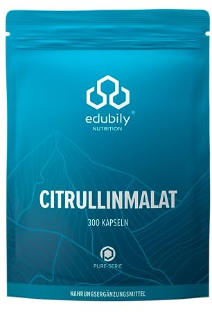 edubily® Citrullin Malat Kapseln - Pre-Workout Supplement - 2,9 g reines L-Citrullinmalat pro Kapsel - ohne Koffein (300 Kapseln)