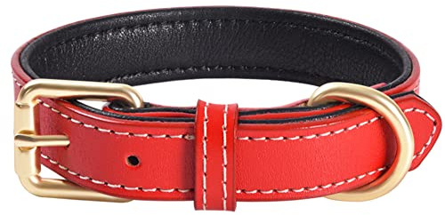Echtes Leder-Hundehalsband, weich & robust（Rot）(M) | Für Hunde kleiner, mittlerer und großer Rassen