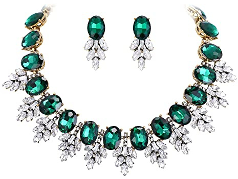EVER FAITH Statement-Schmuck-Set Vintage Kristall Marquise Oval Strass Choker Anhänger Halskette Ohrringe Set für Damen Kostüm