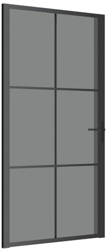 vidaXL Innentür Modernes Design Glastür Komplettset Zimmertür Tür Drehtür Wohnungstür mit Montagezubehör 102,5x201,5cm Schwarz ESG-Glas Aluminium