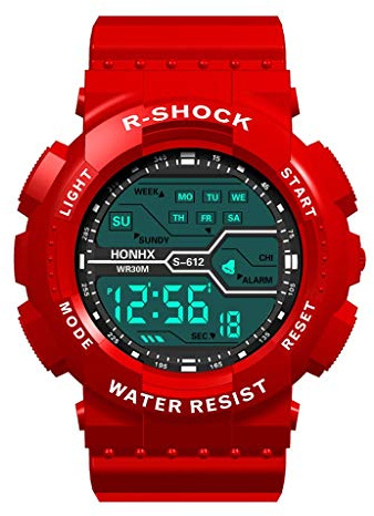 Routefuture Montre Sport Homme Digitale avec Grand Cadran Analogique et LED Numérique, Digital Montre Bracelet Homme Garçon, Chronographe, Bracelet en Résine Cadeau de la Saint-Valentin,Rouge-5