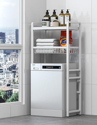 ELZEM Ahorro Espacio el Baño, Estante Superior para Lavadora,Material Acero al Carbono Gran Capacidad Carga. Estante Almacenamiento Multifuncional para El Hogar Que Ahorra Espacio White,139CM