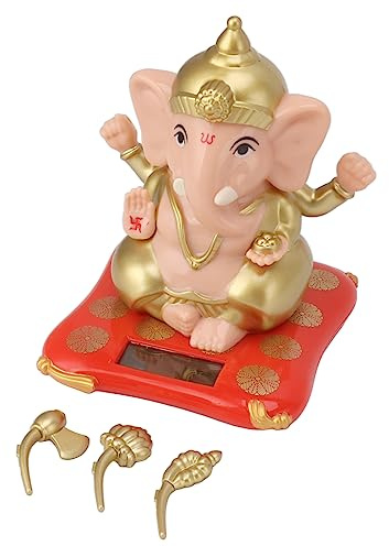 Tonysa Auto-Ornament, Solarbetriebene Auto-Armaturenbrett-Anhänger-Statuen, Auto-Solar-Wackelkopf-Spielzeug, Ganesha-Elefant-Gott-Statuen für Auto-Armaturenbrett-Heimdekor-Kunsthandwerk