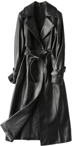 Wvapzxx Trench Da Donna In Pelle Nera Lunga Autunno Autunno