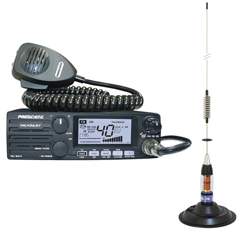 Kit emisora de Radio CB Presidente MC Kinley ASC Am FM LSB + Antena CB PNI ML70, Longitud 70cm, 26-30MHz, 200W