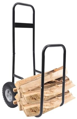 leñero con ruedas Transportador de carro for estante de troncos for leña, ruedas de soporte for portador de madera, tipo carrete de metal resistente negro, transportador de carro con dirección desliza