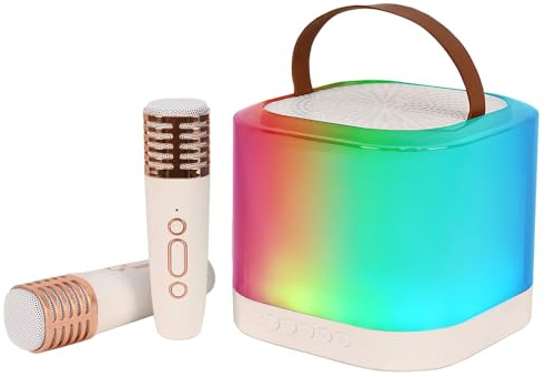 Btuty Mini-Karaoke-Maschine, kabelloses Mikrofon und Lautsprecher mit 2 Mikrofonen, LED-Farblicht, wiederaufladbar, Handmikrofon, Karaoke-Lautsprecher, Geschenke für Geburtstagsfeiern, Schreibtisch