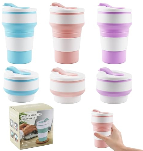 3PCS Silicone Portable Foldable Water Cup with lid,Collapsible Cup,Travel Telescopic Cup,Camping Mug,Coffee Cup,Multi-Functional high-Temperature and Scald Resistant,for Picnic,Camping,Travel,350ML