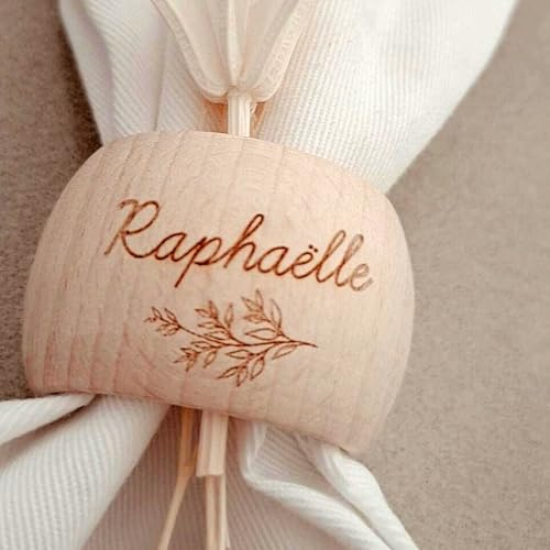 Lot De 4 Ronds De Serviette Personnalisés En Bois Avec Prénoms - Anneau Pour Mariage, Fête Des Mères, Pères, Cadeau, Anniversaire