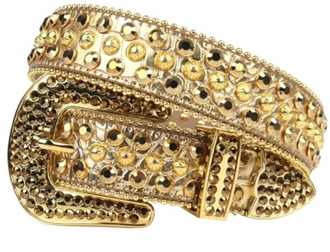 Damen-Strass-Gürtel, rund, Strass-Gürtel, Nietengürtel, Jeans, Gothic-Stil, Gürtel, Gold, 48