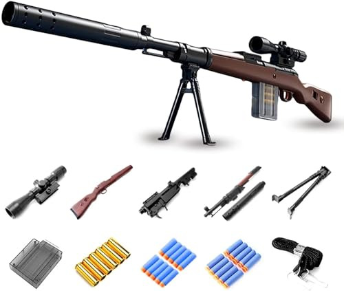 AWM - Pallina in schiuma per fucile da cecchino con 20 palline morbide, fucile da cecchino con lunetta per bambini, unisex, set di gioco Blaster per ragazzi, bambini e adulti (Kar 98K, 80CM)