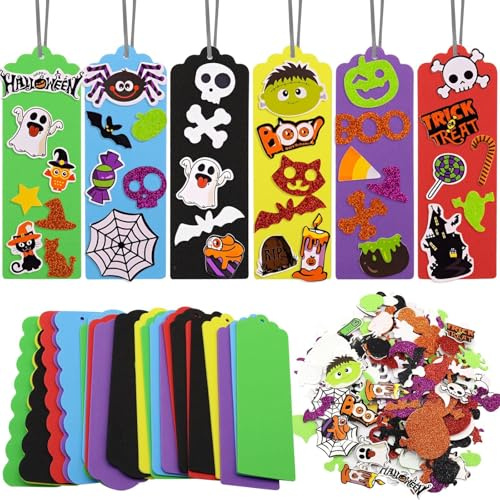 KIKVTER Halloween Bastelset für Kinder, 24 Stück Lesezeichen Moosgummi, Aufkleber, Kreative Geschenke für Jungen und Mädchen