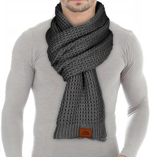 Loowoko Sciarpa uomo donna invernale, Sciarpa lunga classica a coste waffle con finitura in vera pelle 180 * 30cm, Regalo per uomo e padre