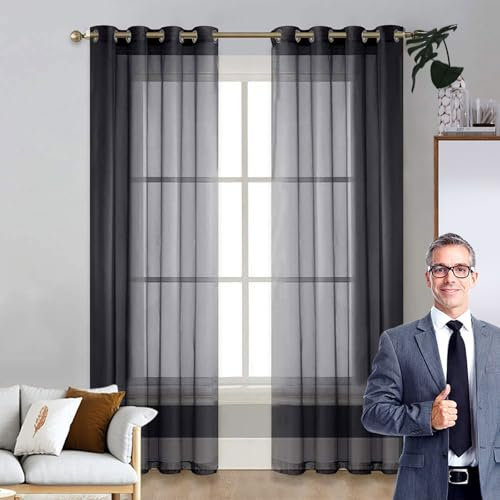 LIUNADM Verdunkelungsvorhang 125 x 185 cm Größe Und Farbe Wählbar Himmelbett Vorhänge Baby Querbehang für Küche Wohnzimmer Landhaus, Schwarz