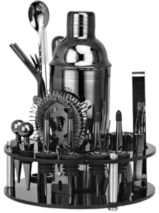 EOTRERANQ Juego de Barra Juego de coctelera Kit de cóctel Juego de coctelera de 20 Piezas Kit de Barman con Soporte Receta de Bebida Coctelera Profesional de Acero Inoxidable Juego de cócteles Kit de