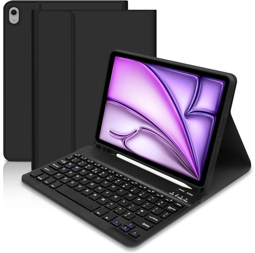 Lielax for iPad Air 11 inch Case with Keyboard 2024, Keyboard Cases for Air 2024 6th/5th/4th, Slim Smart Case with Detachable Bluetooth Keyboards and Pencil Holder for iPad Air 11 (M2) (Black)