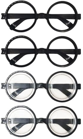 HDGSAFD 4 Uds. Gafas Redondas Negras, Gafas De Nerd, Gafas Retro Divertidas, Accesorios De Espectáculo, Decoración