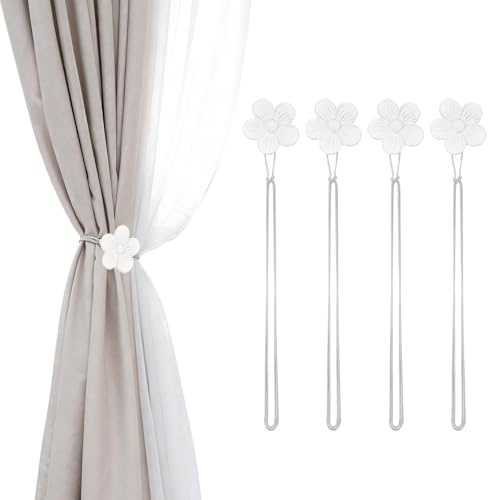 PATIKIL 4 Piezas Sujetadores Magnéticos para Cortinas Tono Plateado | Flores De Resina Para Cortinas, Sujetadores Vintage Para Cortinas Con Cuerda, Decoración Magnética