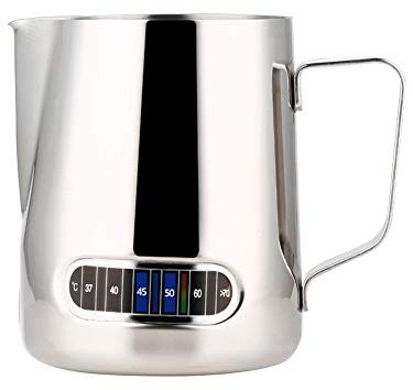 MUNEFE 600Ml Frothing Pitcher with Thermometer, Stainless Steel Coffee Pitcher, Milk Frother Thermometer for Milk Cans, Milk Blending, Etc